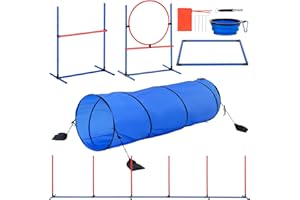 VEVOR Dog Agility Training Equipment, Dog Agility Course Backyard Set with Adjustable High Hurdles,6 Weave Poles,Tunnel,Jump Ring,Pause Box,Whistle,Foldable Bowl,Storage Bag, Puppy Obstacle Course Kit