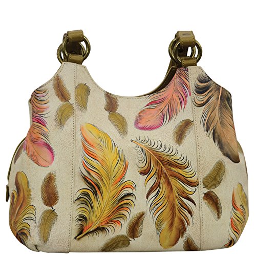 Anuschka Handbags Women's 469 Triple Compartment Medium Satchel Floating Feathers Ivory Handbag