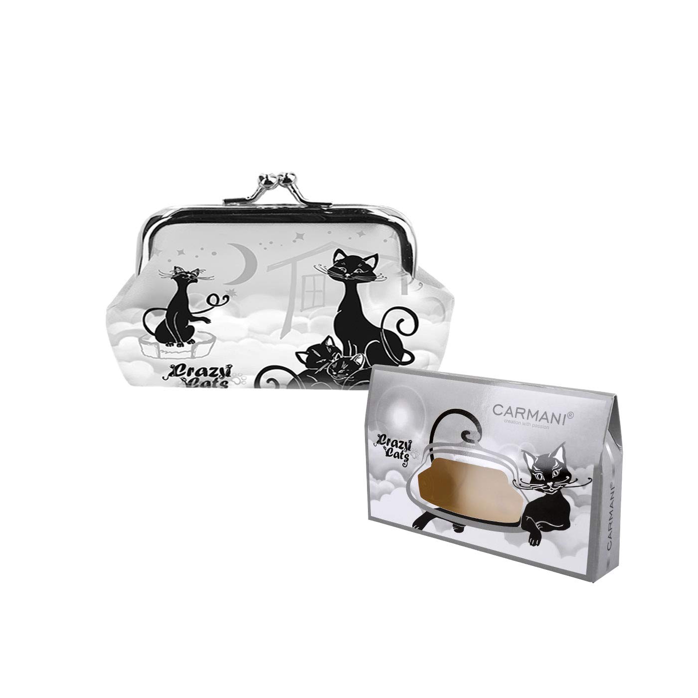 CARMANI - Medium Ladies Clasp Coin Purse with Crazy Cats Pattern