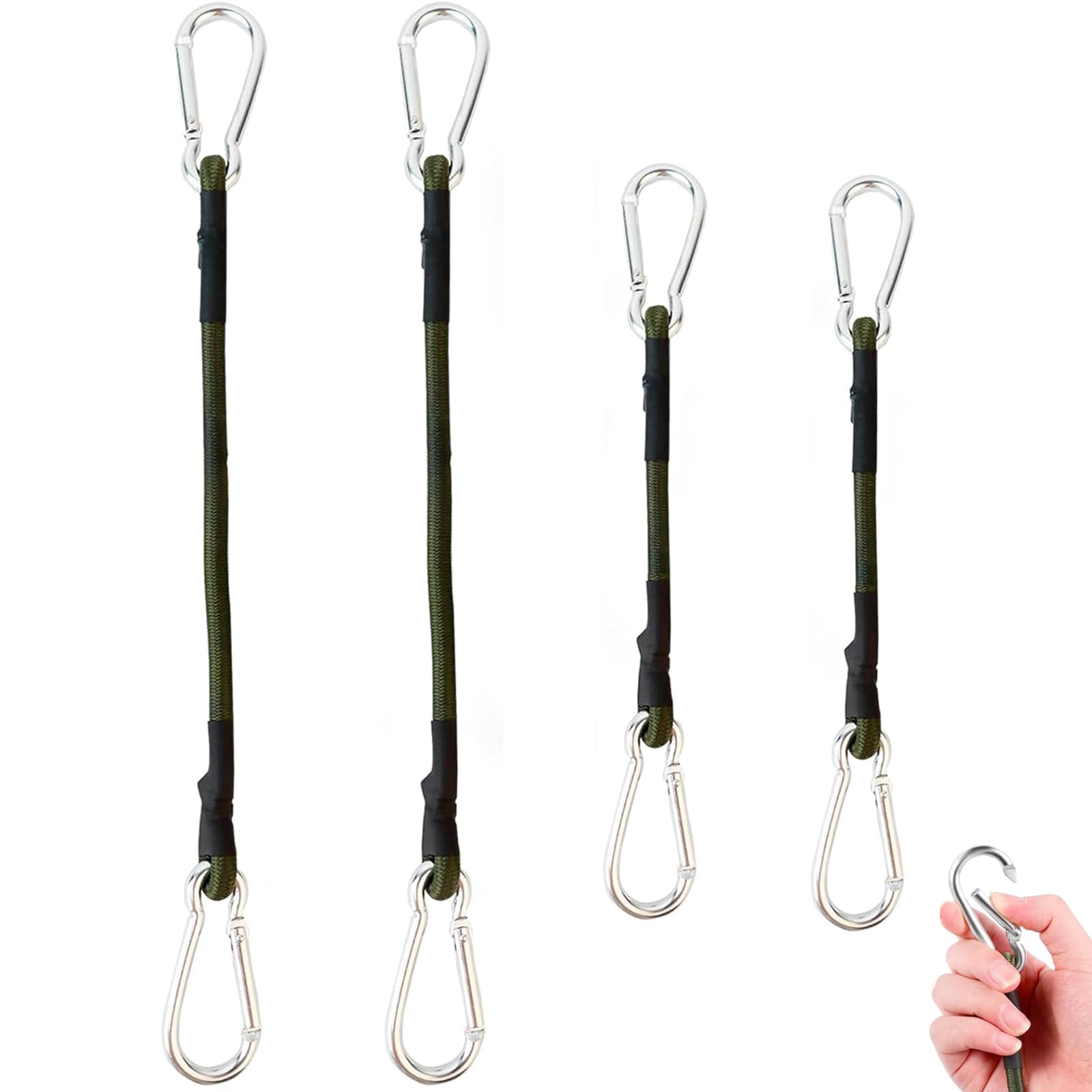 4PCS Heavy Duty Bungee Cords with Carabiner Clips - Multi-Purpose Elastic Straps for Motorcycle Trunk Securing