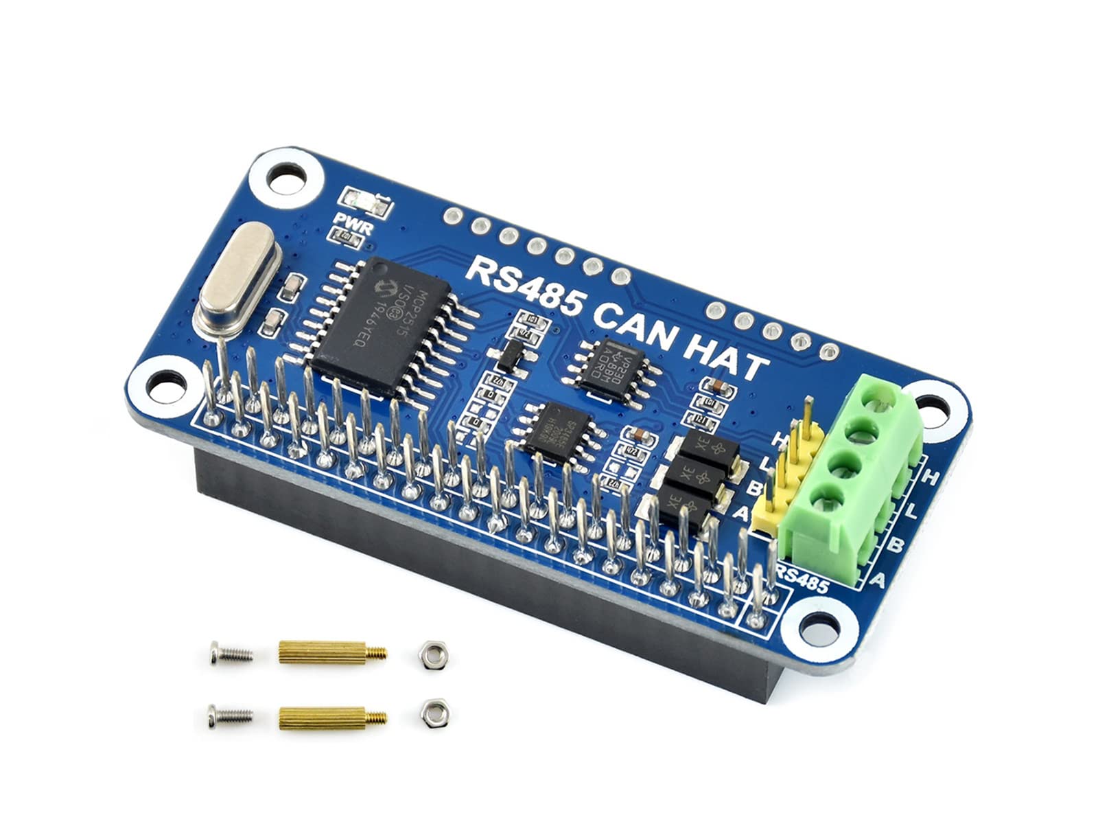 RS485 CAN HAT for Raspberry Pi Zero W WH/4B/3B+/3B/2B/B+/A+, Onboard CAN Controller MCP2515 via SPI Interface, Transceiver SN65HVD230 and SP3485, Allow Stable Long-Distance Communication