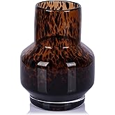 Amber Vase – Brown Glass, Modern Clear Glass Vase with Wide Mouth for Flowers, Decorative Bottles for Home Decor, Farmhouse Centerpiece, Round Art Glass Vase for Living Room, Kitchen, Office (S)
