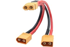 Short XT60 Parallel Battery Connector Cable 10cm/3.93inch,14AWG 1 Female to 2 Male Y Splitter Adapter Cable,for RC Multicopte