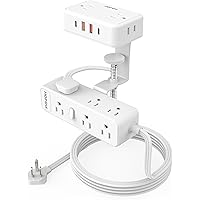 Picture of Dual Layer Desk Clamp Power Strip（White）, Desktop Edge Mount Charging Station with 13 Outlets 4 USB Ports (2 USB C), Under Desk Surge Protector(1700 Joules), 10 Ft Extension Cord for Office