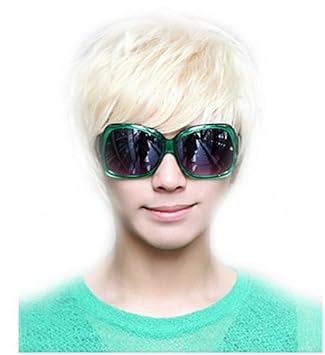 Amazon Com Rokou Punk Style Man Short Platinum Blonde Rice White