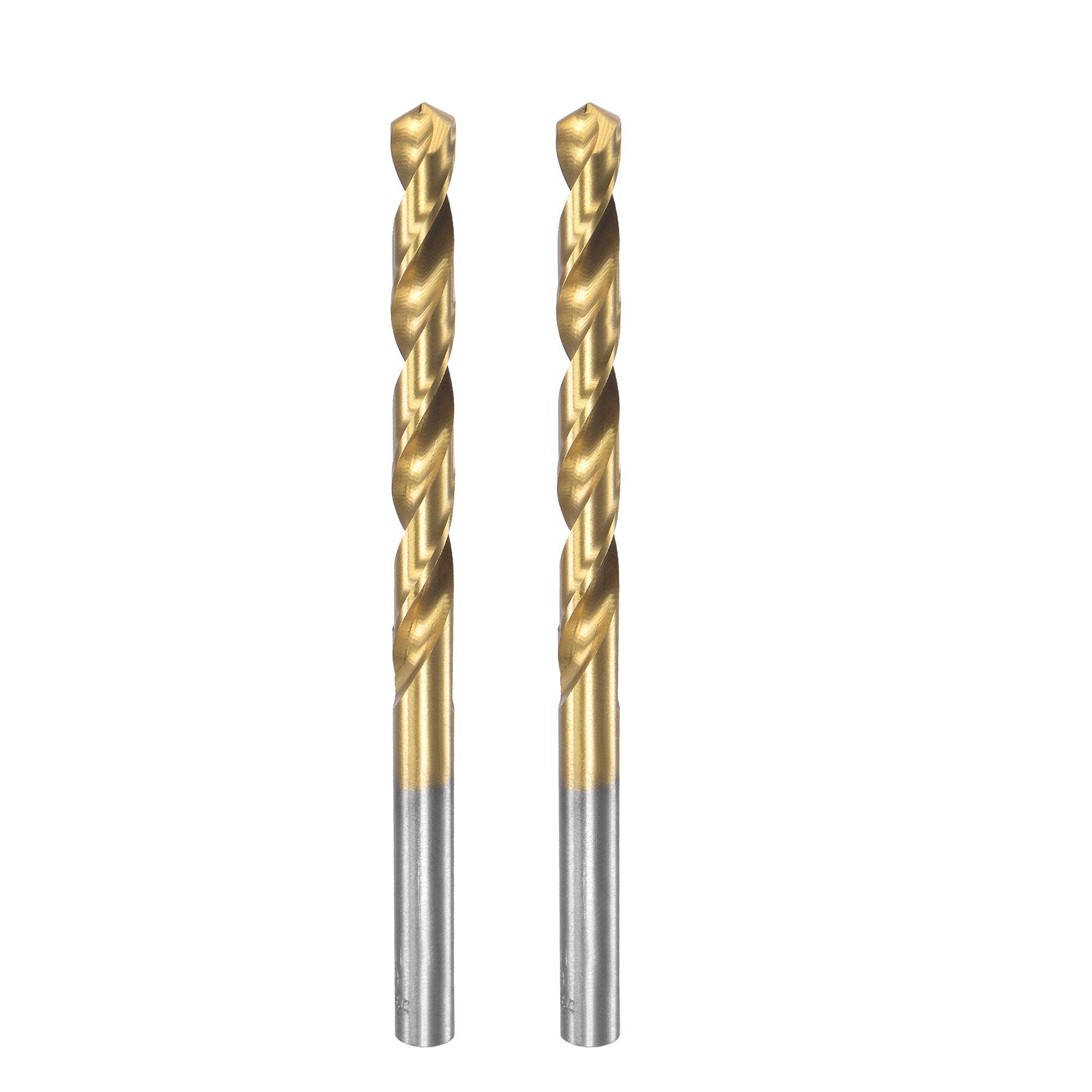 sourcing map 6.9mm Drill Bits High Speed Steel Straight Shank 109mm Length Twist Drill Bit Fully Ground Titanium Coated 2 Pcs
