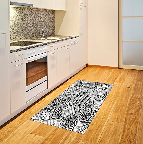 Ambesonne Octopus Area Rug, Kraken Octopus in The Sea Ethnic Mandala Style Pattern Artistic Tentacles Marine, Flat Woven Accent Rug for Living Room Bedroom Dining Room, 2.6 x 5 FT, Black White