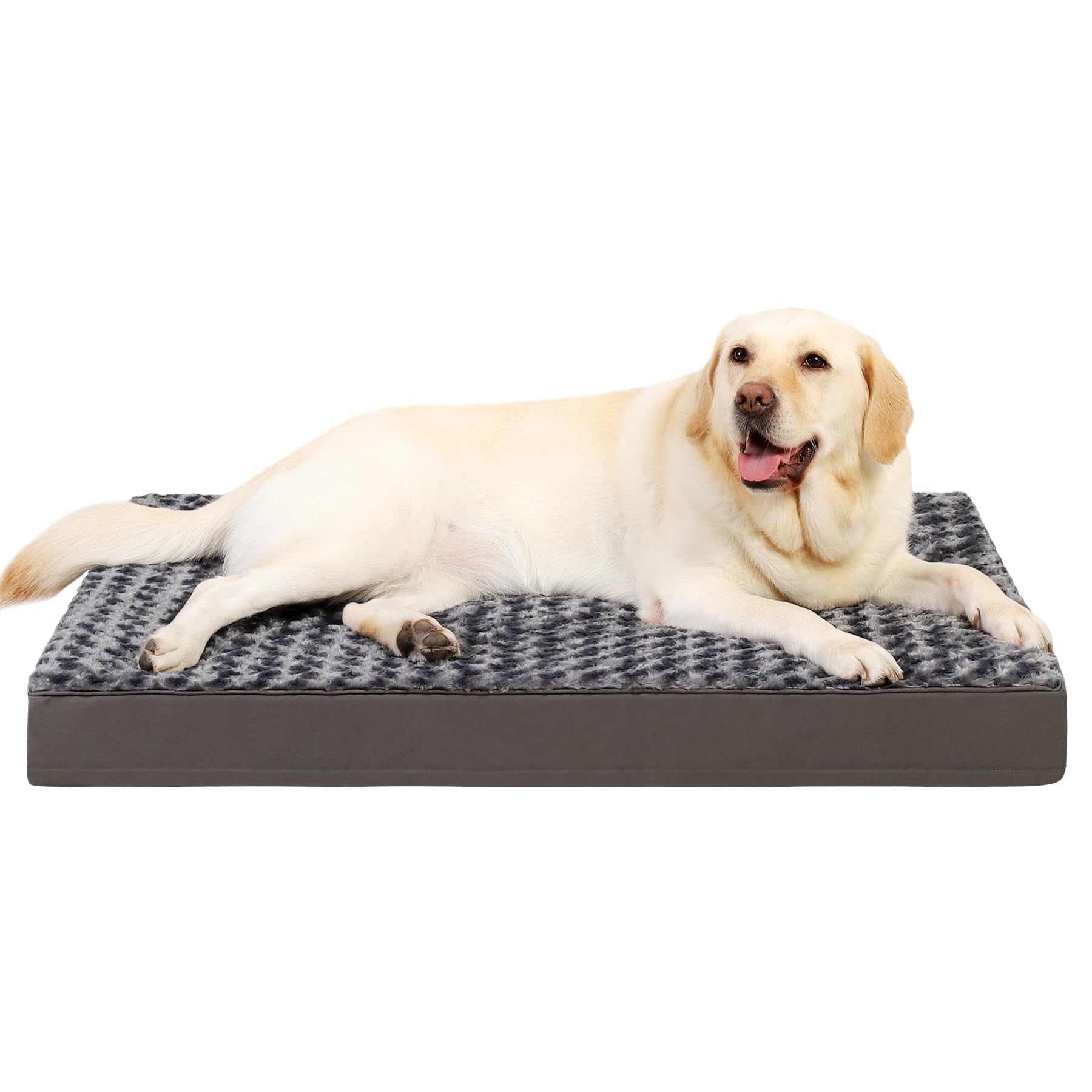 Photo 1 of MIHIKK Dog Bed for Large Dogs, Orthopedic Pet Bed with Removable Washable Cover, Egg Crate Foam Dog Mattress Nonskid Bottom, Comfy Anti-Anxiety Puppy Mat, 36x27 inch, Dark Grey-Rose Pattern