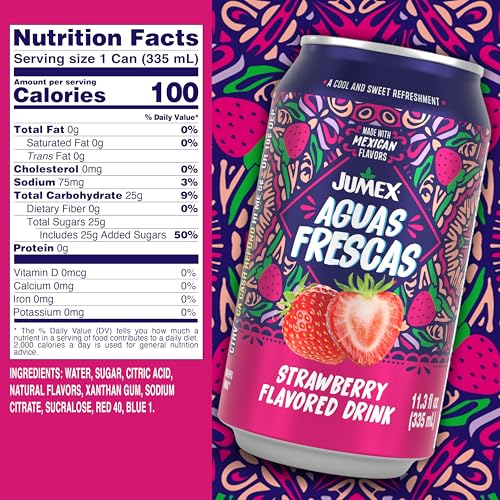 JUMEX AGUAS FRESCAS STRAWBERRY – CLASSIC MEXICAN SOFT DRINKS – STRAWBERRY DRINK FOR COCKTAIL MIXERS & MEXICAN FOOD – FRUIT FLAVORED WATER – NON CARBONATED NON ALCOHOLIC BEVERAGES – 11.3OZ, 24 PACK