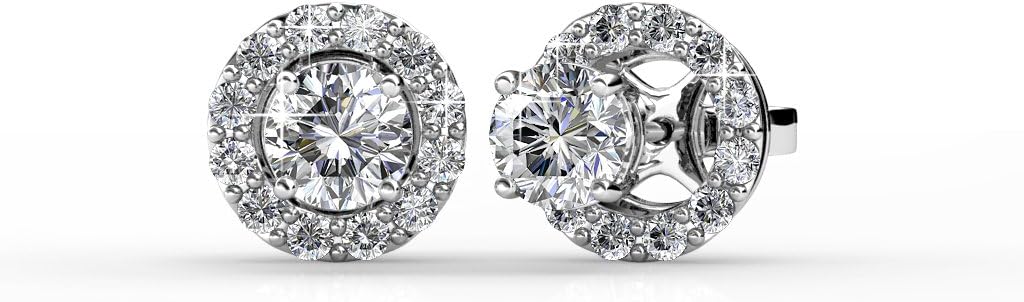 18k White Gold Plated Brass Swarovski Crystal Stud 2 in 1 Earring