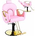 MIMWOW Salon Chair, Reclining Salon Chair for Hair Stylist, Barber Chair with Heavy Duty Hydraulic Pump, Tattoo Braiding Beauty Spa Equipment, Pink