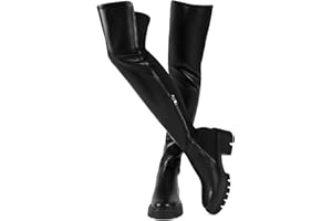 ErikenUrben Women Black Thigh High Boots Suede Over The Knee High Boots Platform Chunky Heel Stretch Boots Zip