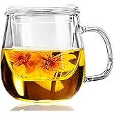 Dinana Large Tea Cup/Mug with Infuser and Lid, Borosilicate Glass Mugs for Loose Leaf Tea, Great Loose Tea-leaf Brewing System, 500ml (17oz)