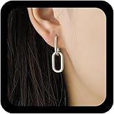 Ximdble Vintage Square Chain Earrings Long Oval Hoop Stud Earrings Open Square Drop Earrings Gold Geometric Earrings Oval Chain Dangle Earrings for Women