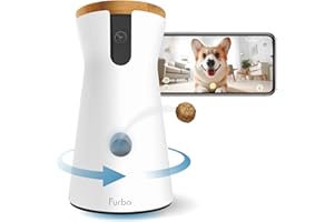 Furbo 360° Dog Camera: Pet Security Cam w/Barking Alerts, Rotating View, Treat Toss w/Phone App, Smart Home Puppy Monitoring,