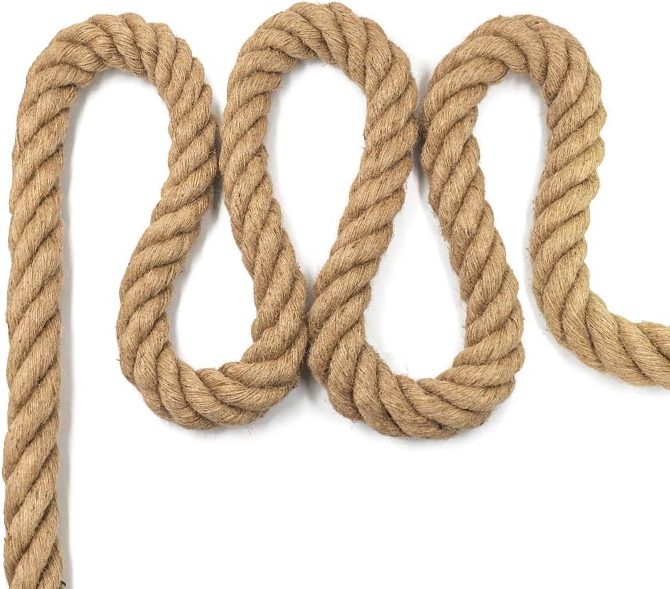 Aoneky Jute Rope - 1.18/1.5 Inch Twisted Hemp Rope for Crafts, Climbing, Anchor, Hammock, Nautical, Cat Scratching Post, Tug of War, Decorate (1 inch x 48 Feet) - - 