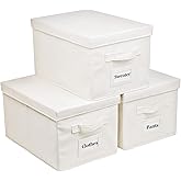 Fordonral 3 Pcs Closet Storage Bins with Lids & Lable & Handles, 15" 22 Quart Collapsible Fabric Stackable Storage Bin Cube Organizer Lidded Organizing Boxes Storage Containers