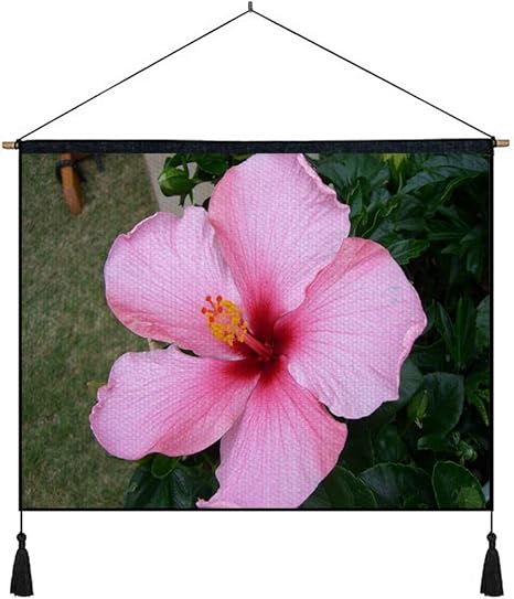 Amazon Co Jp 綿の麻 タペストリー 多機能 掛け軸 掛け物 横 70cmx50cm ハイビスカスの花ハーブポット 個性 掛け軸 掛け物 掛けじく ポスター インテリア 組立式 部屋飾り壁 壁飾り ホーム キッチン