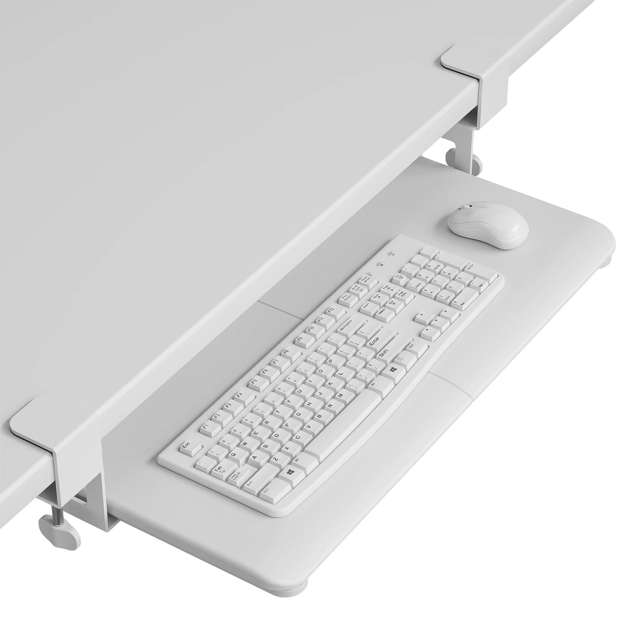 Photo 1 of BONTEC KMT01 Under Desk Keyboard Tray, Pull-Out Keyboard & Mouse Platform with C-Clamp, 25.6 x 11.8 in Space-Saving Ergonomic Slide-Out Drawer, White