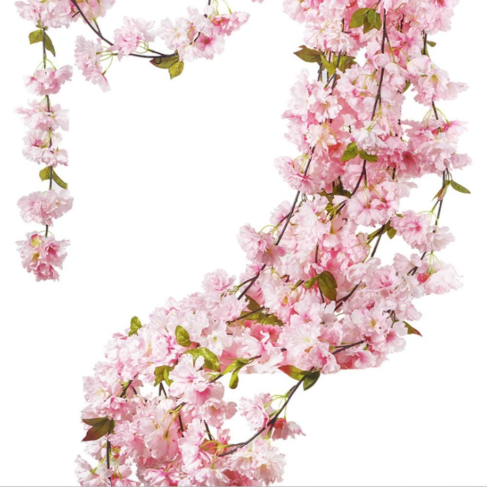 Aisamco 2 Pack Artificial Cherry Blossom Garland Hanging Vine Fake