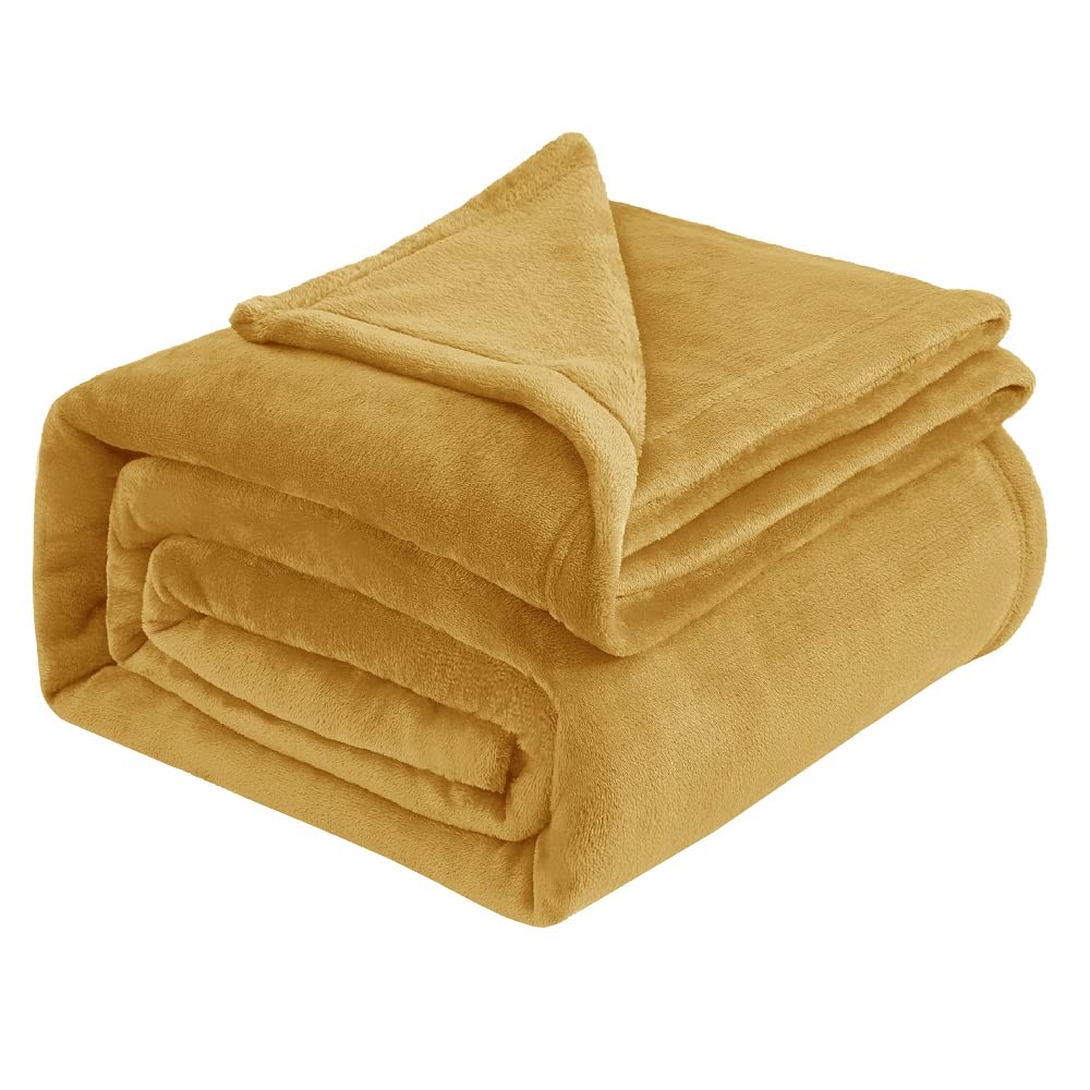 IR Imperial Rooms Fleece Blanket Throws for Sofas – Soft Fluffy 400 GSM Silk Touch Warm Blankets for Bed and Couch Bed Throw for Bedroom, Travel (Mustard, Throw/Single (130X150CM))