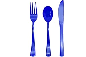 JOY AKKESS 150 Pack Dark Blue Plastic Silverware, Blue Plastic Utensils Heavy Duty, 50 Forks, 50 Knives, 50 Spoons for Birthday, Graduation, Memorial Day, Flag Day, 4th of July