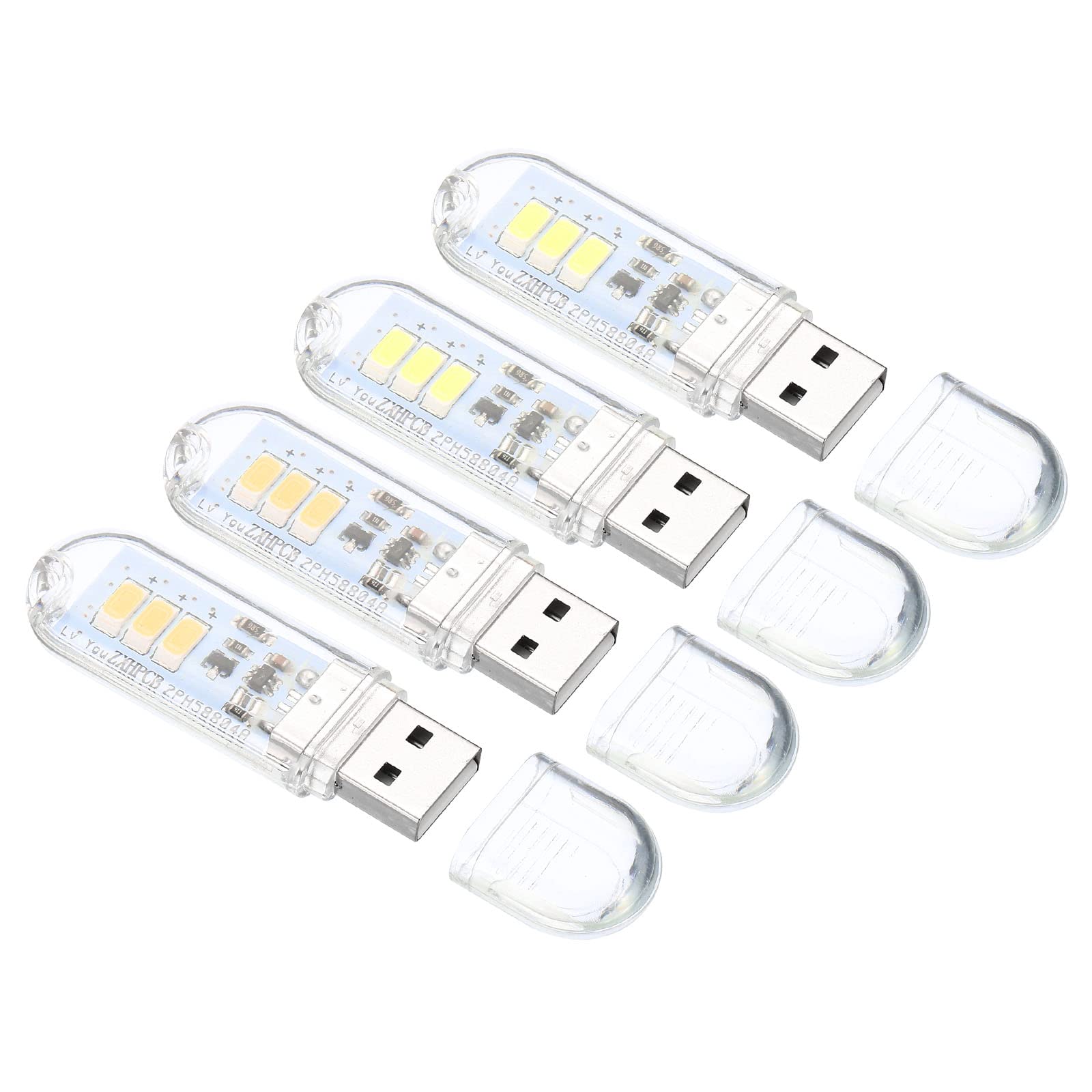 PATIKIL USB Night Light, 4 Pack Portable Plug-in Small LED Light Stick with 3 Lamp Beads, Touch Sensor Switch, White/Warm