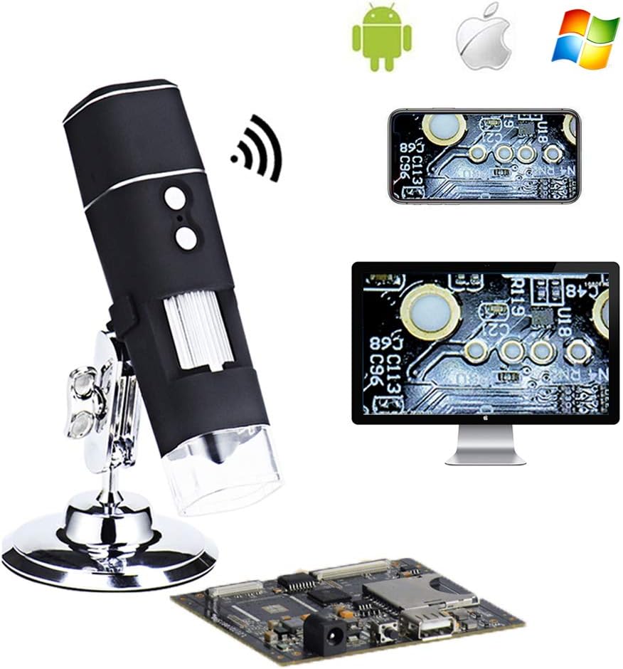 Cainda 1000X WiFi Microscope for iPhone Android Smart Phone Windows Mac, Portable Wireless Digital Microscope Camera HD 1080P Video Recorder Pocket Magnifier 50x-1000x