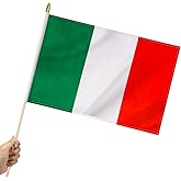 Yingnner 12 Pack Italy Stick Flags Small 12x18 Inch Italian Hand Held Flags with 24 Inch Wooden Pole Decorations
