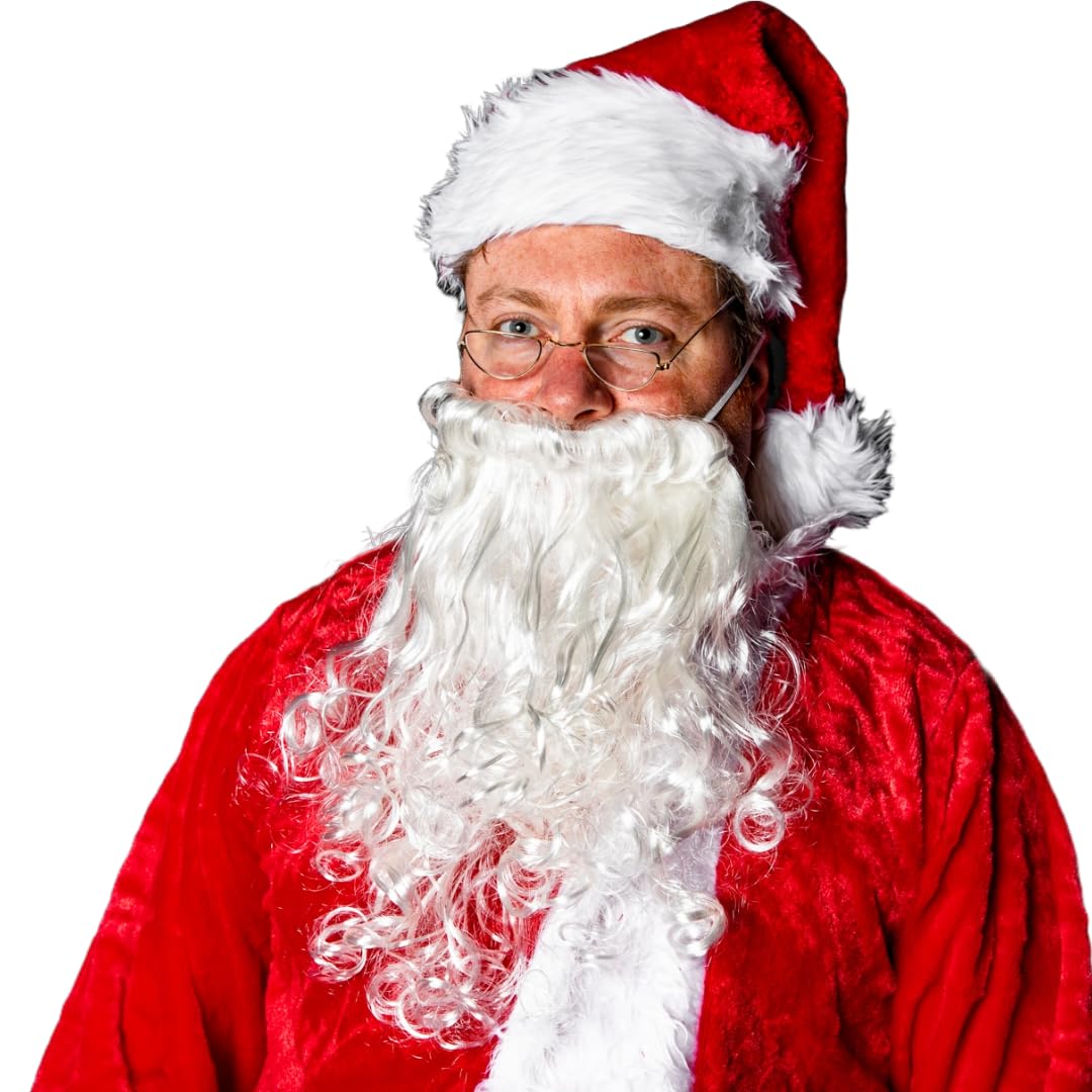 Delux Santa Fake Curly Father Christmas Accessory Adult Fancy Dress Supplies Wizard Beard Long Facial Hair, White
