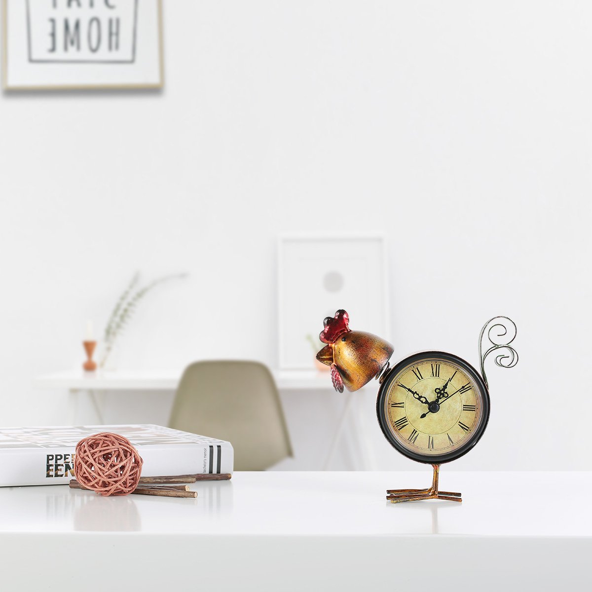 Pendulettes De Bureau Cuisine Maison Tooarts Horloge A Chat Horloge A La Main Vintage Metal Iron Coq Figurine Mute Table Clock Horloge Pratique One Battery