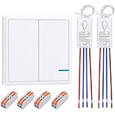 Thinkbee Wireless Lights Switch Kit, 2 Gang Wall Switch with Mini Receiver | Outdoor 984ft Indoor 656ft, No Wiring, No WiFi, Remote Control for Led Light Wireless Wall Switch, IP66 Waterproof