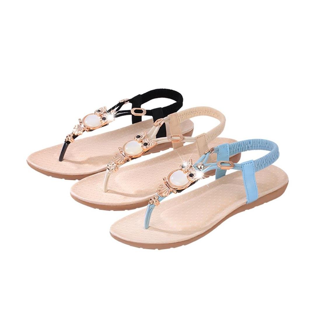 footful women summer bohemia flat sandals beach thong shoes beige 36