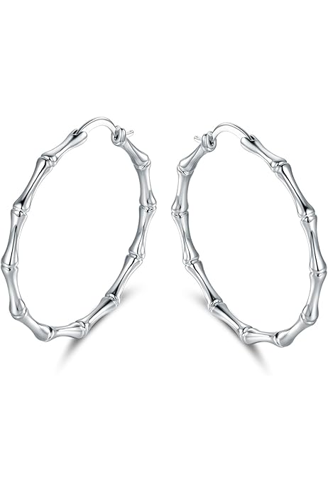 Amazon.com: BG&WLing Silver Bamboo Hoop Earrings for Women Dainty 
