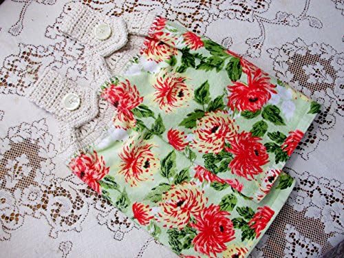 Set of 2 Laura Ashley Double Layer Hanging Kitchen Towels - Floral Bloom Mums with Cream Cotton Crochet Top