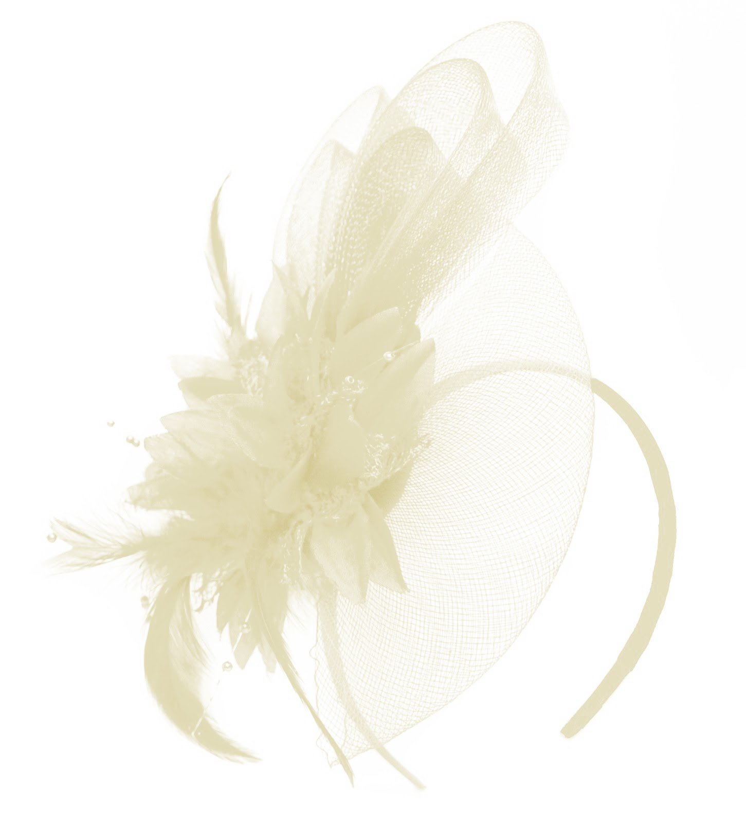 Cream Ivory Fascinator Headband Flower Wedding Ascot Races Net Hat Feathers