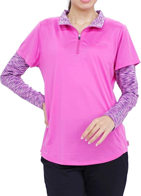 Amazon Vansports バンスポーツ 袖フェイクハーフzip長袖tシャツ スポーツウエア レディース Uv加工 再帰反射 マルチ杢 キレイシルエット レディース 通販