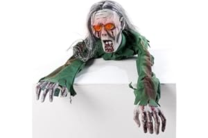 Ridota Halloween Scary Yard Decorations, Halloween Scary Long Hair Glow Crawling Ghost, Halloween Outdoor Ghost with Horror Sound and Glowing Eyes, Halloween Bar Haunted House Party Props