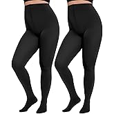 Citystl 2 Pairs Plus Size Tights for Women, 80D Opaque Black Tights, Solid Color Soft Microfiber