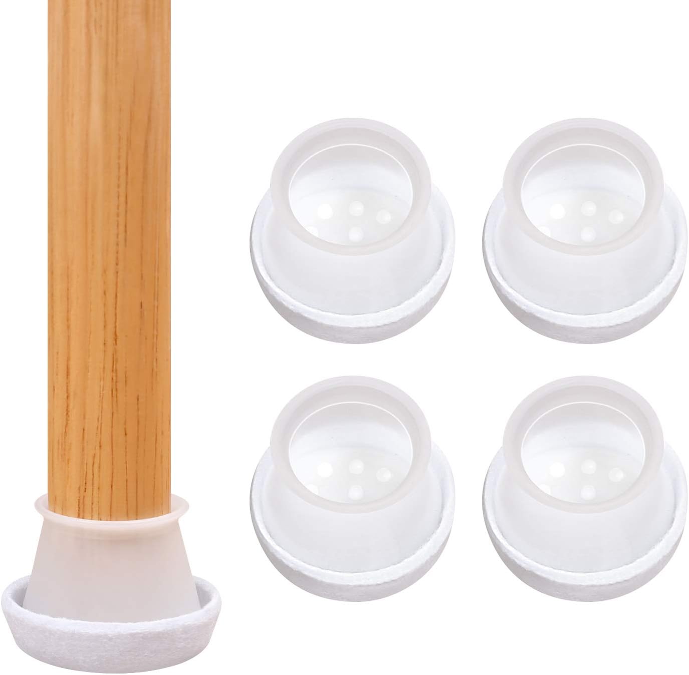 Ezprotekt 24 Pack Chair Leg Cups Floor Protectors with Thicken Felt Pads, Silicone Furniture Pads Desk Foot Cups Hardware Floor Protection, Fit Furniture Feet Diameter from 30mm to 40mm, Round White