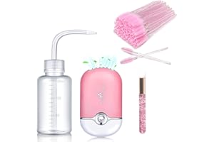 AREMOD Eyelash Extension Supplies with USB Air Conditioning Blower Lash Fan 50 Lash Shampoo Brush 1 Nose Blackhead Facial Cleaning Brush 1 Plastic Wash Bottle(Pink)