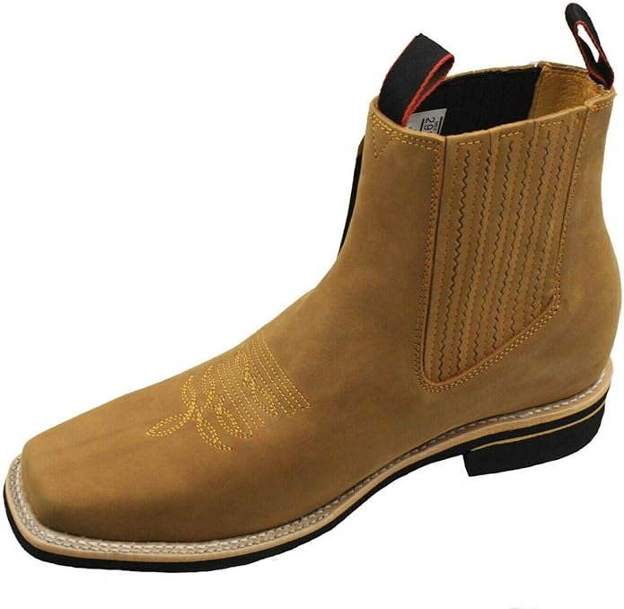 Botines cortos de cuero genuino con punta cuadrada para hombre hecho a mano, Bronceado, 11 Botines cortos de cuero genuino con punta cuadrada para hombre hecho a mano, Bronceado, 11