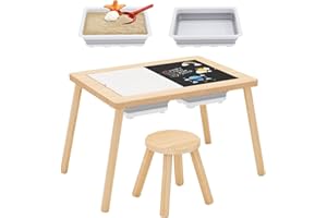 Beeneo Upgraded Sensory Table for Toddlers 1-3, Indoor Kids Toddler Sensory Table with 2 Storage Bins Writable Lids, Sensory Activity Table with Chairs, Play Sand Table for Boys and Girls