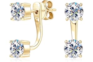 AINUOSHI Moissanite Ear Jacket Earrings for Women Detachable Jackets Two Wearable Stud Earrings Real Gold Plated 925 Sterling Silver Huggie Hoop Earrings for One Hole