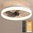 19.7" Ceiling Fans With Lights, Semi-enclosed Flush Mount Low Profile Ceiling Fan for Safe Use, 6 Speeds, Reversible, LED Dimmable, 3 Color Temperature Optional, DC Motor,With Remote Minimalist, White