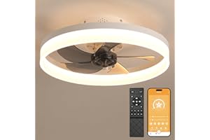 Mossco 19.7/'' Ceiling Fans with Lights, Semi-Enclosed Flush Mount Low Profile Fan for Safe Use, 6 Speeds, Reversible, LED Di