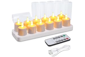 WoneNice 12 pcs USB Rechargeable Flameless Candles with Remote & Timer, LED Tea Lights for Wedding Christmas Lanterns Emergency Home Decor