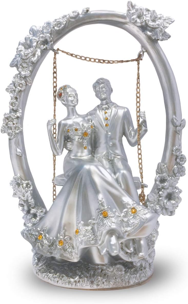 Aica Gifts Fiber Love Couple Statue/Showpiece for Home Decor (21 X 13 X 9 cm, Silver)