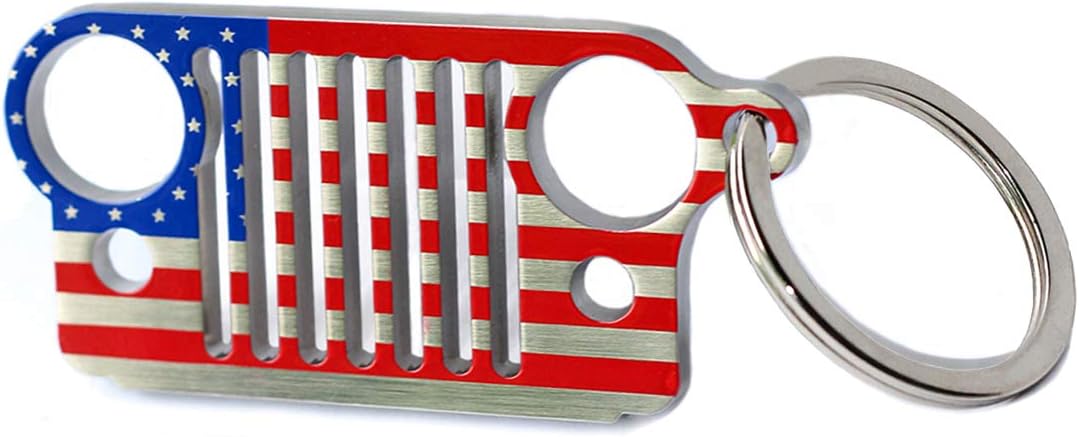 3D Font Grill Keychain Chain Key Ring for Jeep Driver Enthusiast Automotive Laser Cut 304 Stainless Steel Keyring By LROEZR (National Flag)