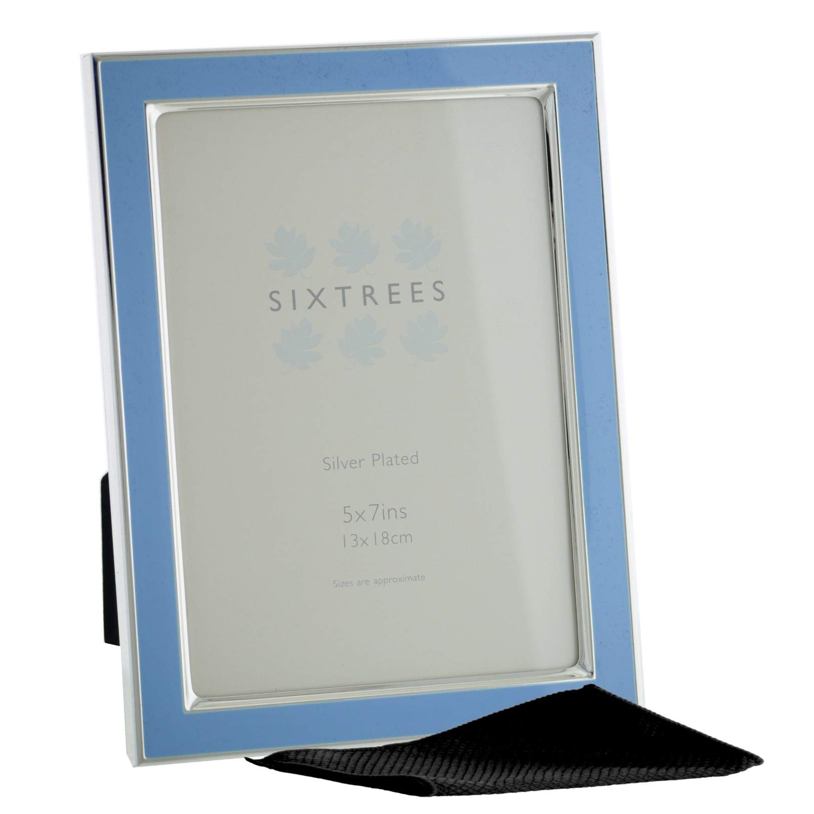 Kew Sixtrees 2-694-57 7x5 inch Silver Plated and Bright Blue Enamel Photoframe complete with Microfibre Polishing Cloth
